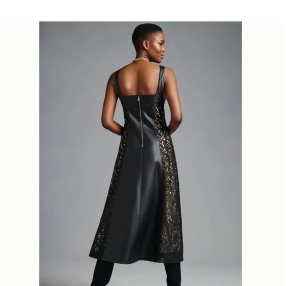 Anthropologie NWOT Faux Leather & Lace Midi Dress size 6 - Picture 3 of 8